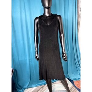 Chicos Travelers Black Sleeveless V-Neck Midi Dress Lettuce Edge Size 0‎ Small